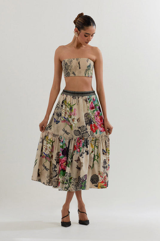 Multi Colour Jacket With Bustier And  Skirt