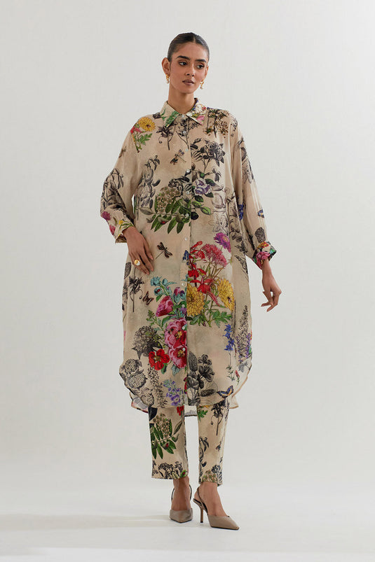 Multi Colour Long Shirt Tunic With Pant
