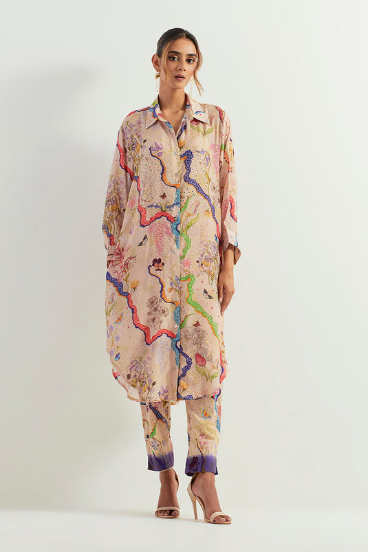 Multi Colour Long Shirt With Pants