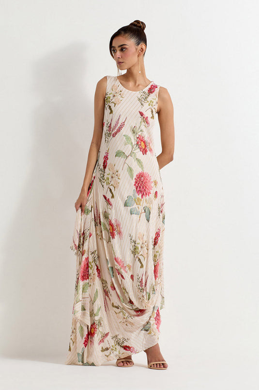 Multi Colour Lurex Georgette Dress