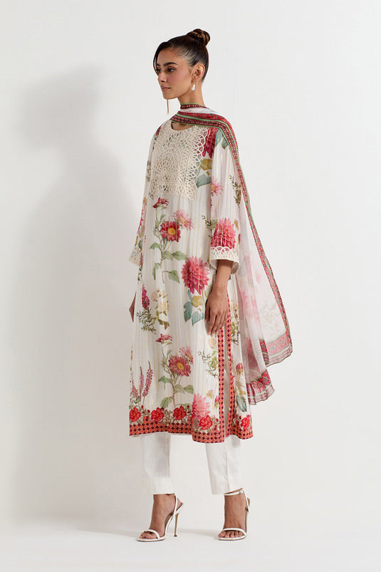 Multi Colour Lurex Georgette Kurta Set