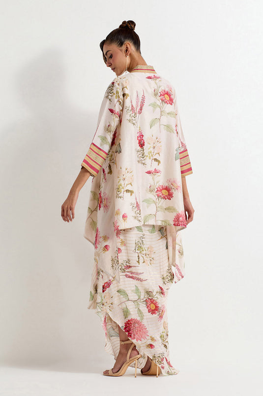 Multi Colour Lurex Georgette With Chanderi Jacket With Dress