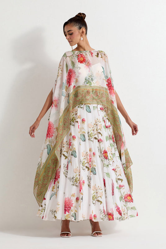 Multi Colour Organza Cape With Dress