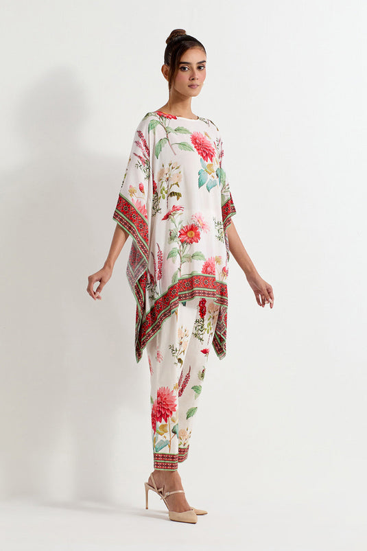 Multi Colour Rayon With Stretch Lycra Poncho With Pants