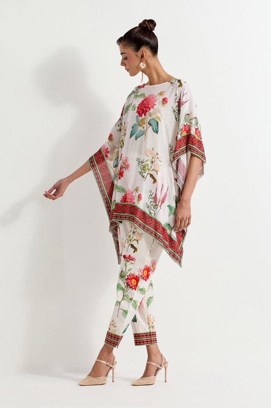 Multi Colour Rayon With Stretch Lycra Poncho With Pants