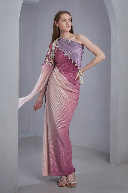 Multi One Shoulder Drape Gown