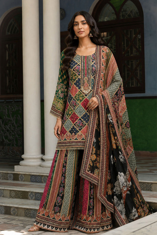 Multicolor Crepe Sharara Suit With Printed Kurta And Dupatta Design