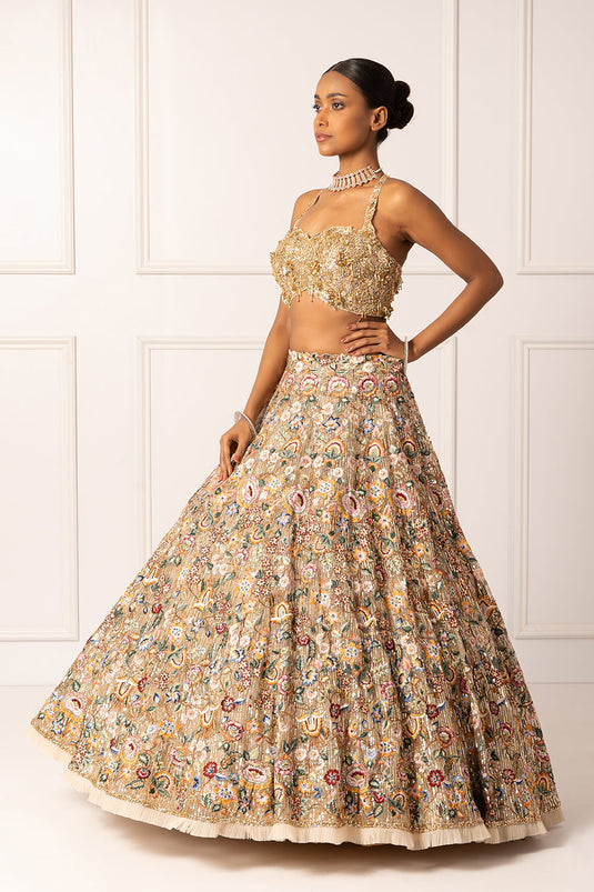Multicolor floral sequins Embroidered lehenga set