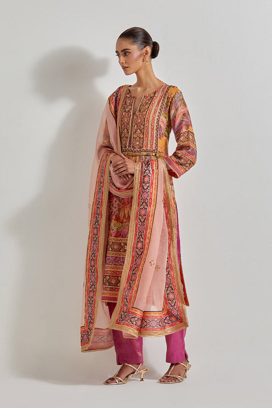 Multicolour Florika Printed And Hand Embellished Kurta Set