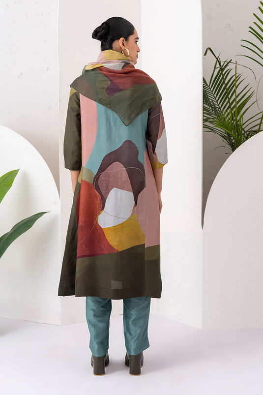 Multicoloured Viscose Dupion Printed Tunic