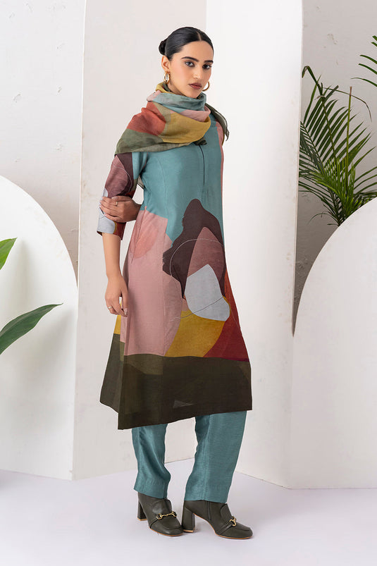 Multicoloured Viscose Dupion Printed Tunic