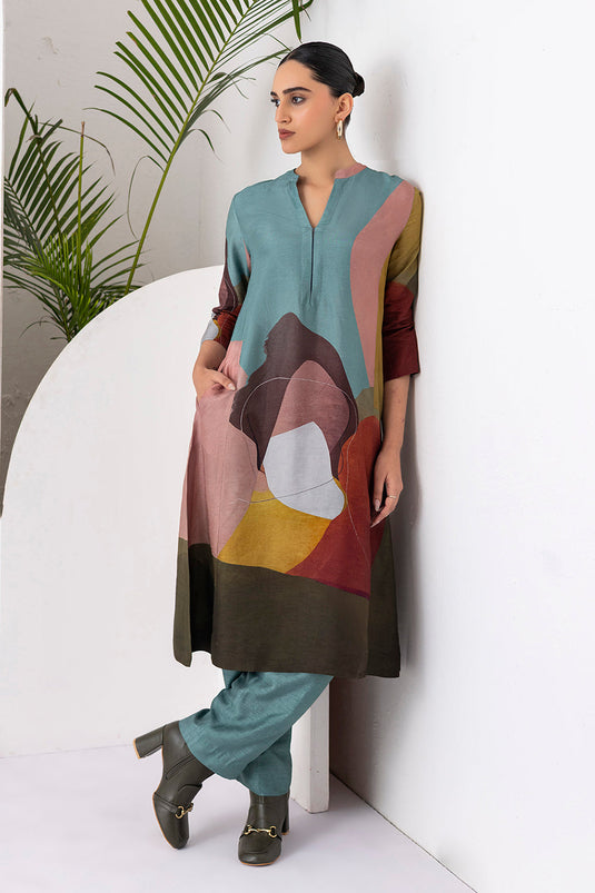 Multicoloured Viscose Dupion Printed Tunic