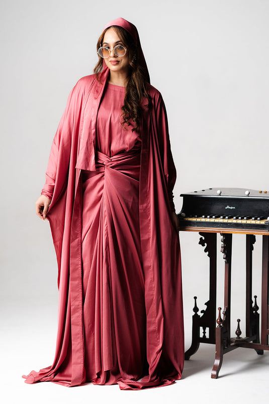 Mystical Red Chiffon Hooded Kaftan