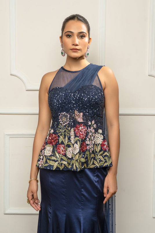 Navy Blue Saree Set