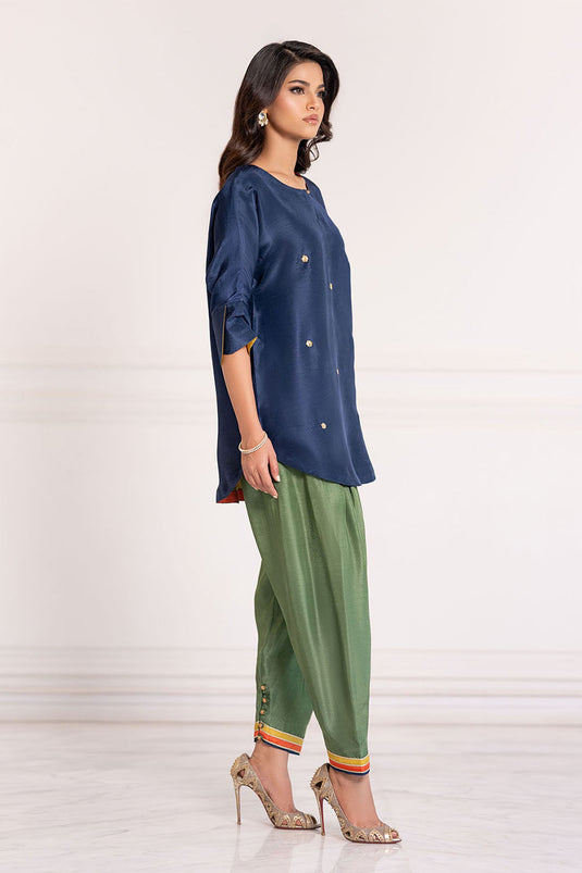Navy Solid Gajji Silk Co-Ord Set