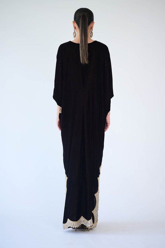 Noir Scallop Luxe Kaftan Gown