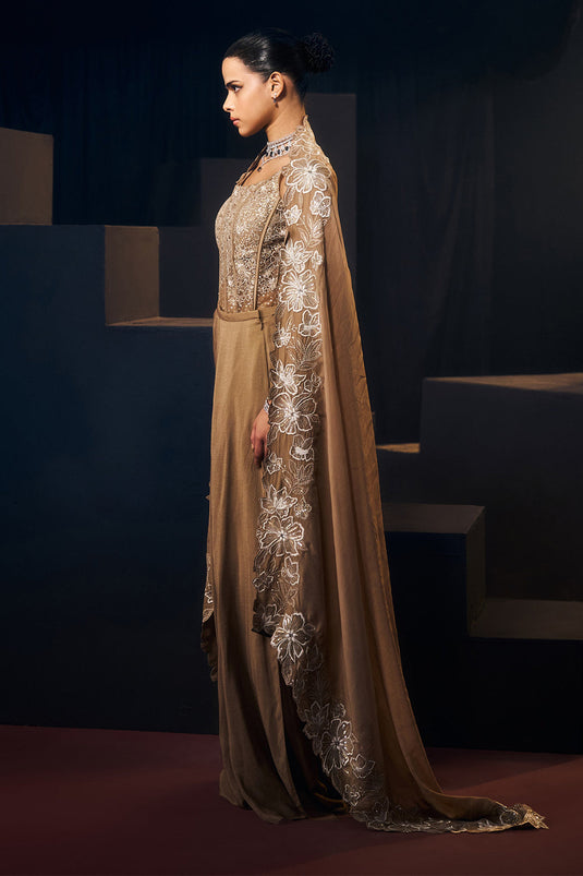 Nude/ Light Gold Drape Skirt Set