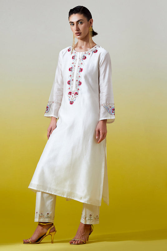 Off White Placket kurta and pant