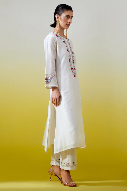 Off White Placket kurta and pant