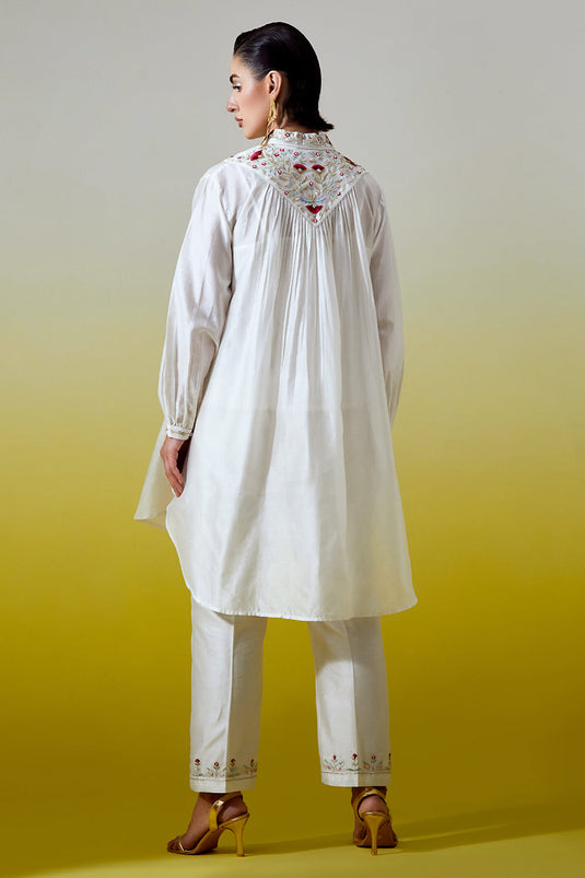 Off White Shirt with pintucks and pant