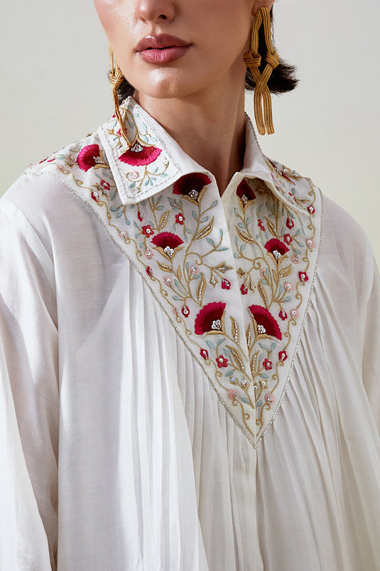 Off White Shirt with pintucks and pant