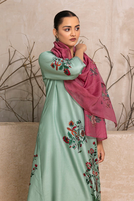 Old Rose Silk Chanderi Printed Stole