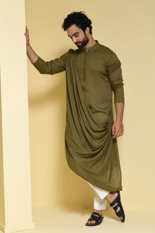 Olive green draped kurta pants