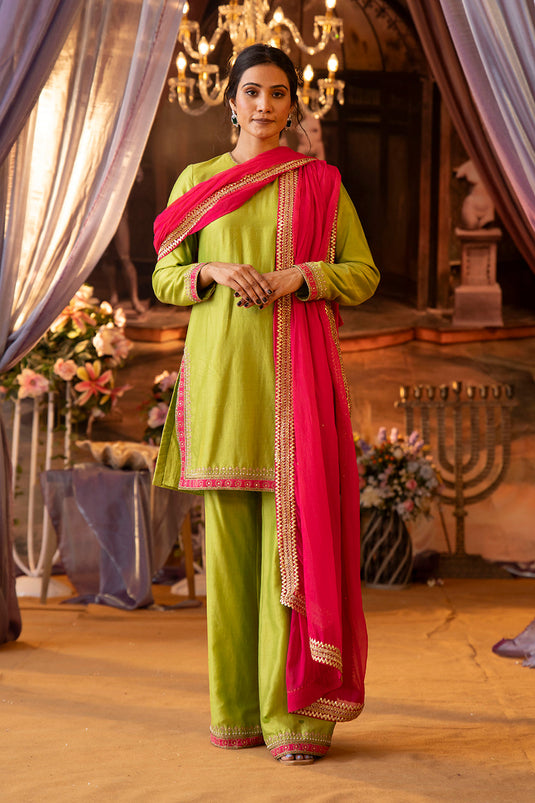 Parrot Green And Magenta Suit Set
