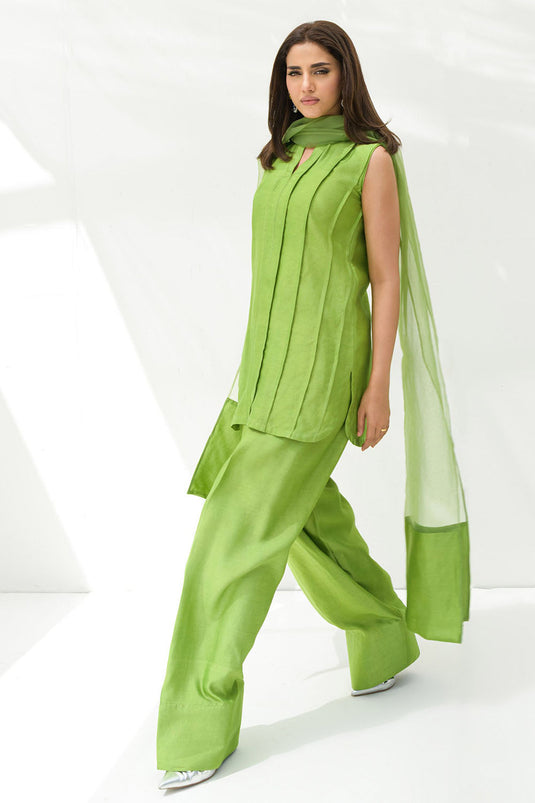 Parrot Green solid Farshi Salwar Set