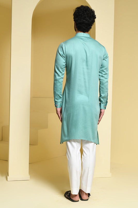 Pastel cotton Kurta with Organza Details
