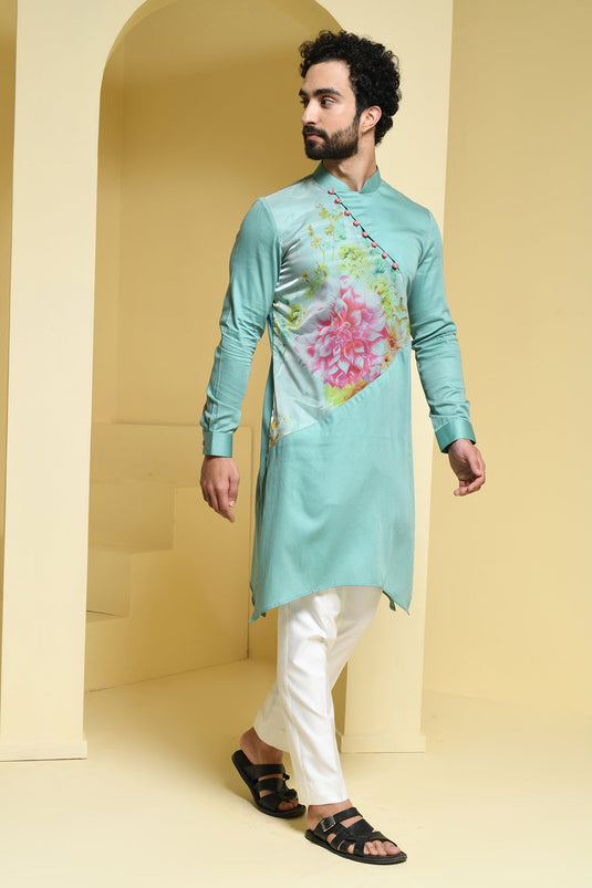 Pastel cotton Kurta with Organza Details