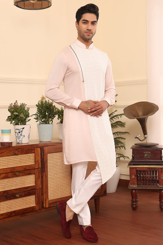 Pastel Pink Asymmetrical Kurta Set