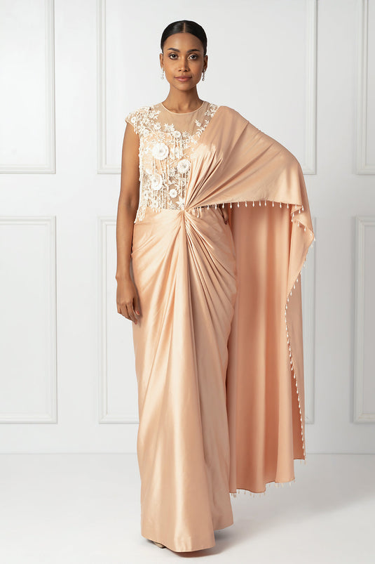 Peach drape saree