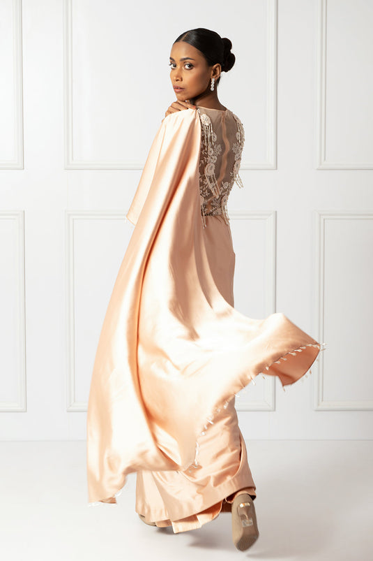Peach drape saree