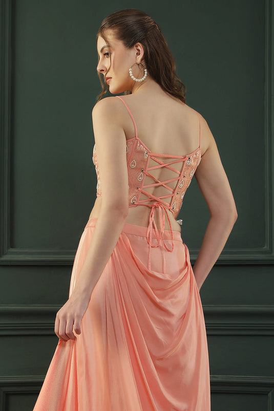 Peach Drape Skirt Set