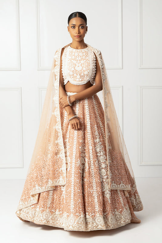 Peach embroidered lehenga set