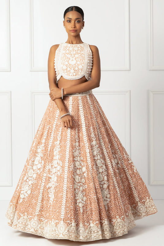 Peach embroidered lehenga set