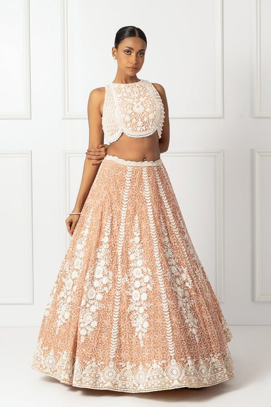 Peach embroidered lehenga set