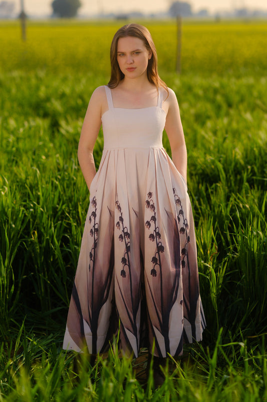 Peach Lilies Meadow Long Dress