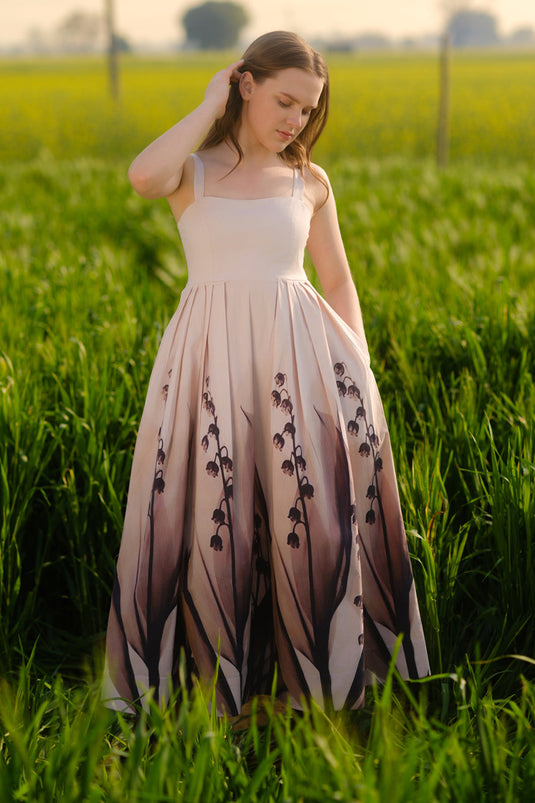 Peach Lilies Meadow Long Dress
