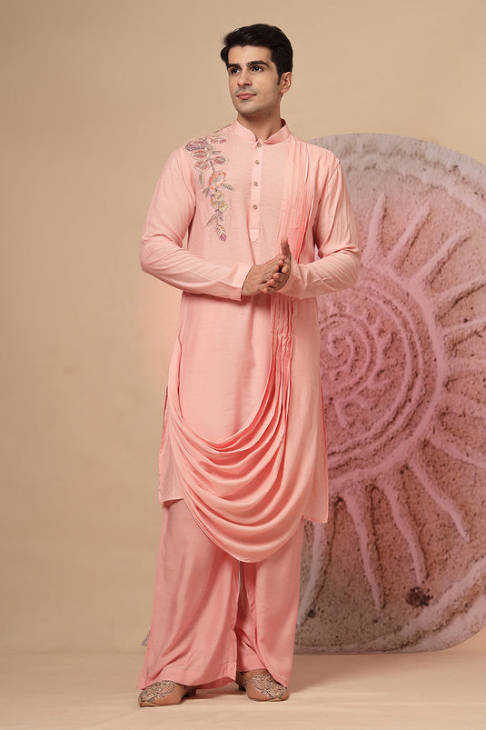 Peach Pink Cowl Kurta With Salwar