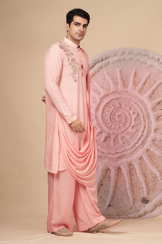 Peach Pink Cowl Kurta With Salwar