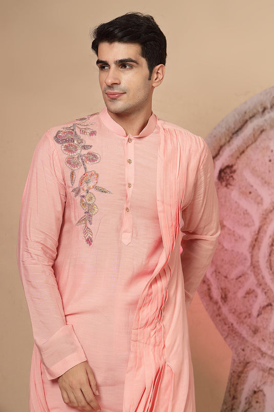 Peach Pink Cowl Kurta With Salwar