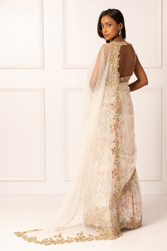 Pearl white saree set