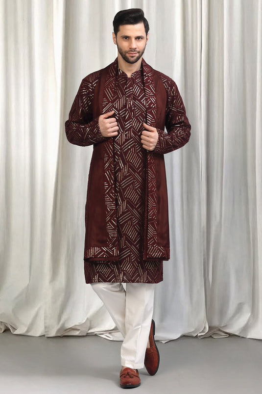 Phool Bahaar Embroidered Kurta With Back Elastic Pants And Dupatta
