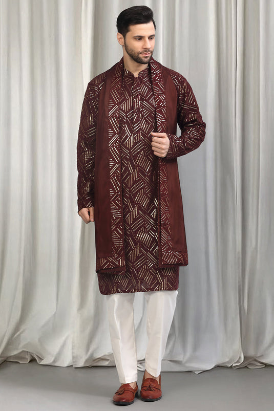 Phool Bahaar Embroidered Kurta With Back Elastic Pants And Dupatta