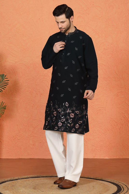Phool Buta  Patti Embroidered Kurta with Loose Fit Parallel Matching  Pants