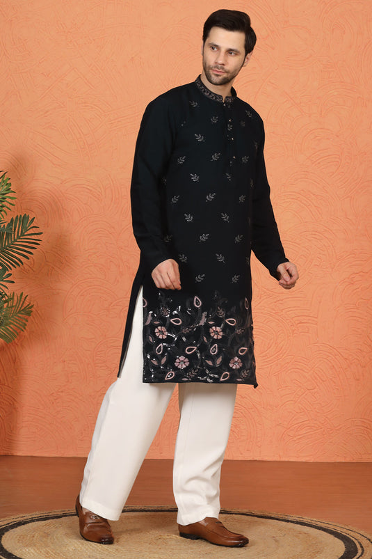 Phool Buta  Patti Embroidered Kurta with Loose Fit Parallel Matching  Pants