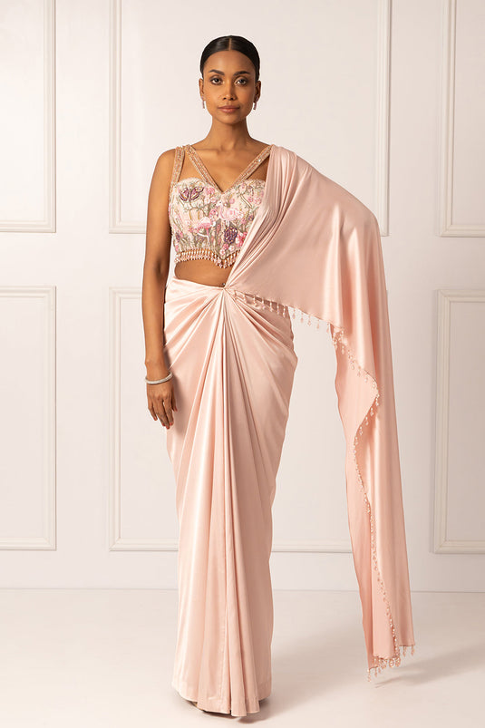Pink Drape saree set
