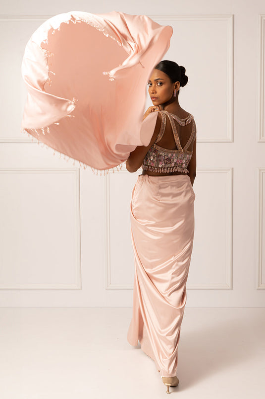 Pink Drape saree set